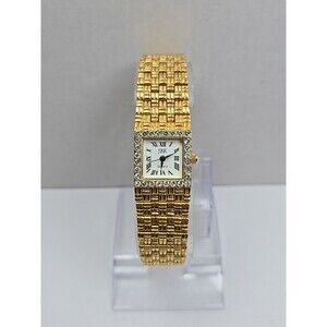 Camrose Kross JBK Gold Tone Crystal Tank Dress Watch New Battery Woven Bracelet